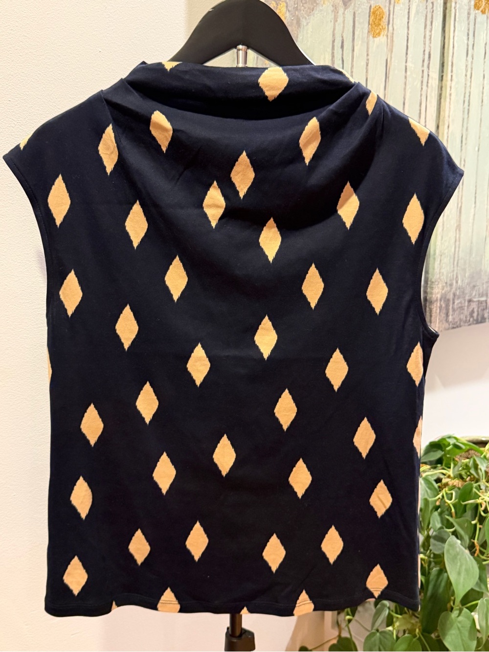 Ann Taylor Black Diamond Print Cowl Neck Sleeveless Top Large Petite LP